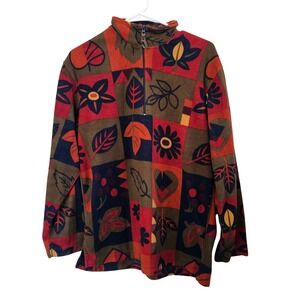 Active Studio Womens Small Fleece Quarter Zip Pullover Botanical Patchwork Print